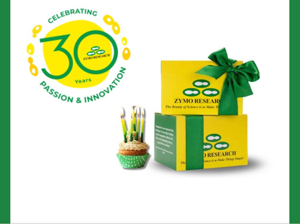 Zymo 30th anniversary offer: 20% off ZymoPURE midi and maxiprep kits
